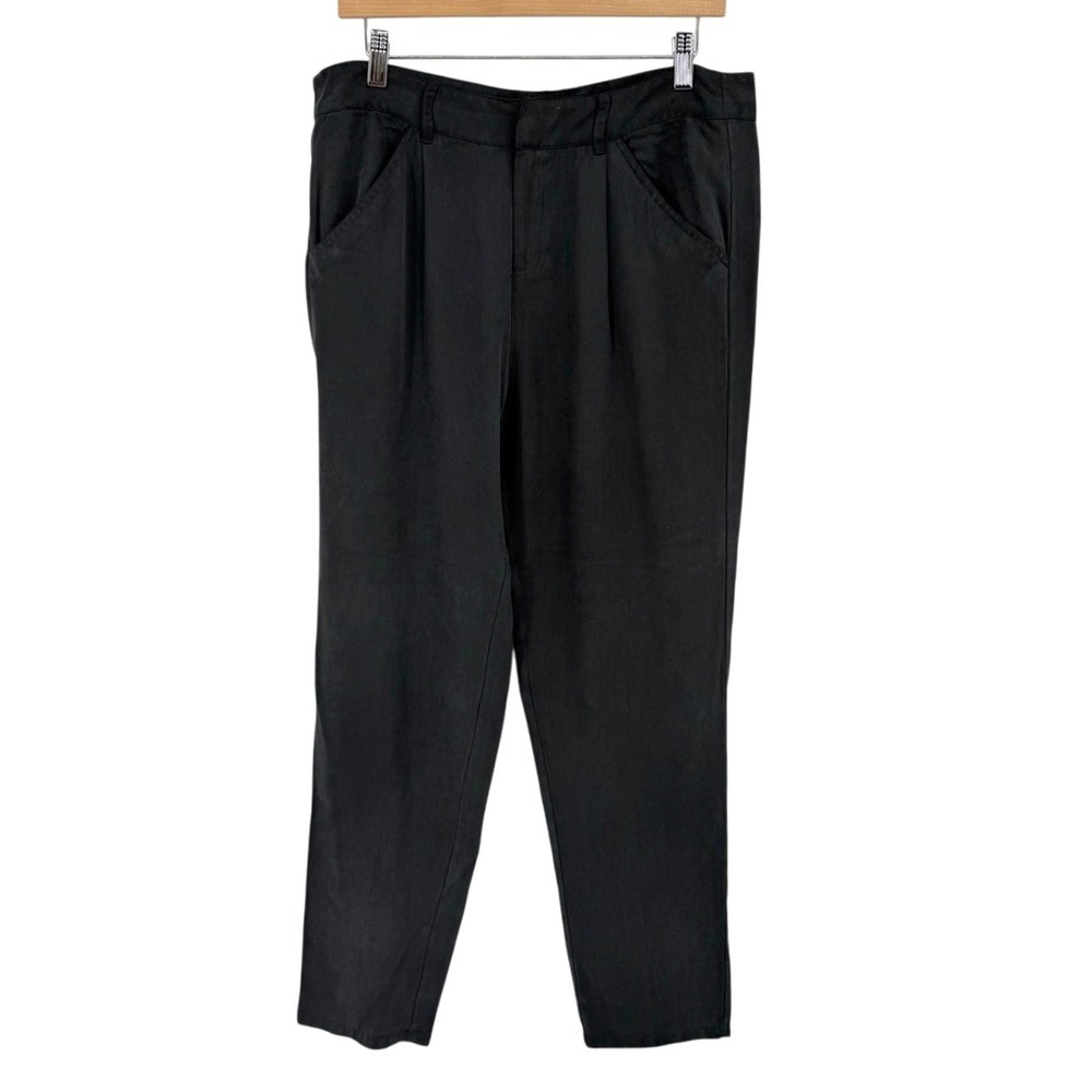Michael Stars Women Size Large Straight Leg Pant Lyocell Pleated Black Trouser - Picture 3 of 7